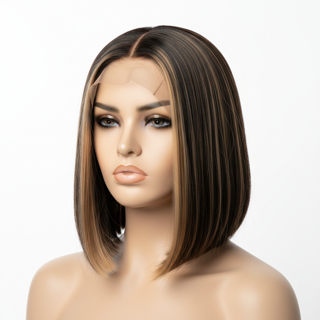 Straight Bob Lace Front Wig Blonde Highlights 