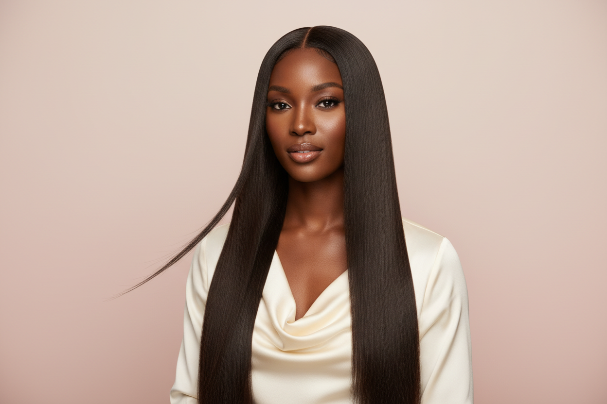Black Girl Straight Hair Extensions Slideshow Mockup
