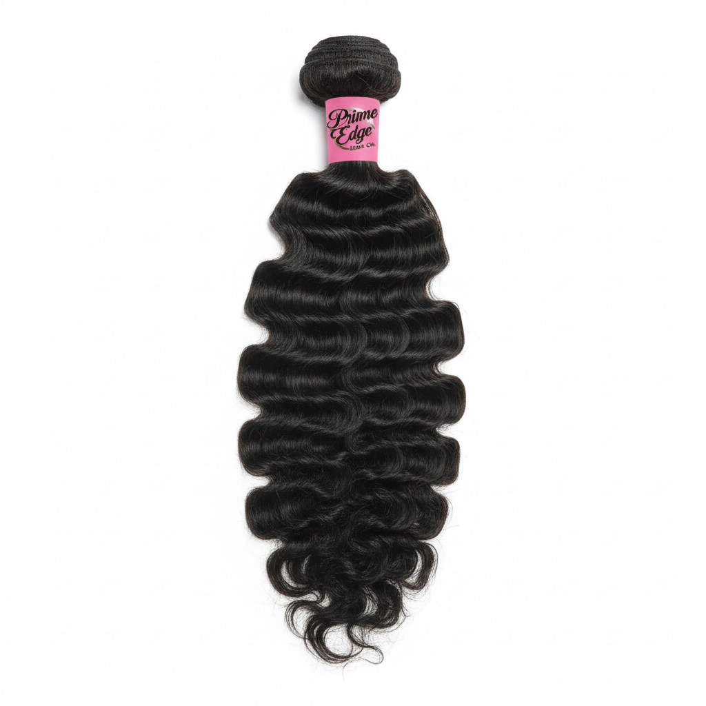 Deep Wavy Virgin Brazilian Hair Bundle with Prime Edge Hair Co. Branding