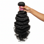Hand holding Ocean Wavy Virgin Brazilian Hair Bundle with Prime Edge Branding