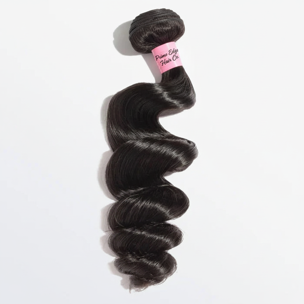 Loose Wavy Virgin Brazilian Hair Bundle with Prime Edge Hair Co. Branding
